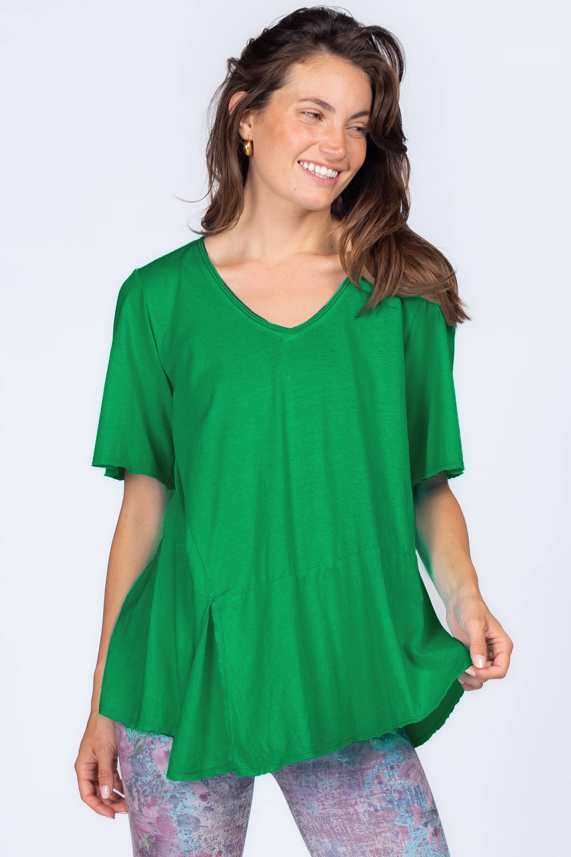 M.Rena Asymmetrical Slit V Neck Jelly Bean Tunic