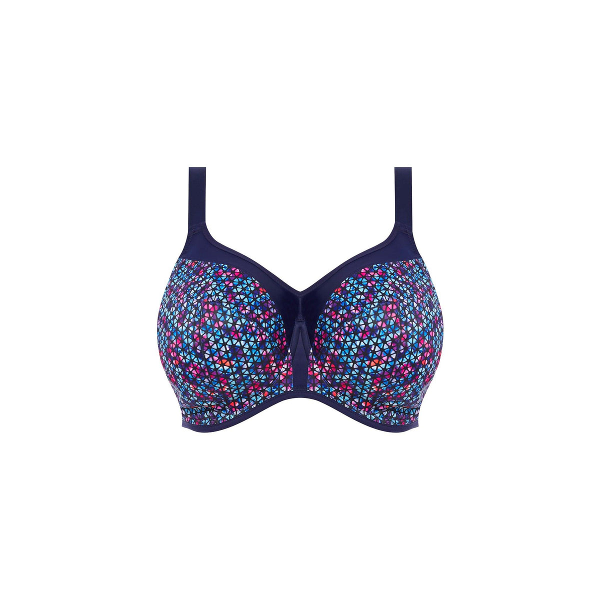 Elomi "Energise" Navy Geo UW Sports Bra (D-K) - Lion's Lair Boutique - 32, 34, 36, 38, 40, 42, 44, 46, continuity, D, DD, E, elomi, Energise, F, FF, G, GG, H, HH, J, JJ, K, lingerie, Sport, SPX - Elomi