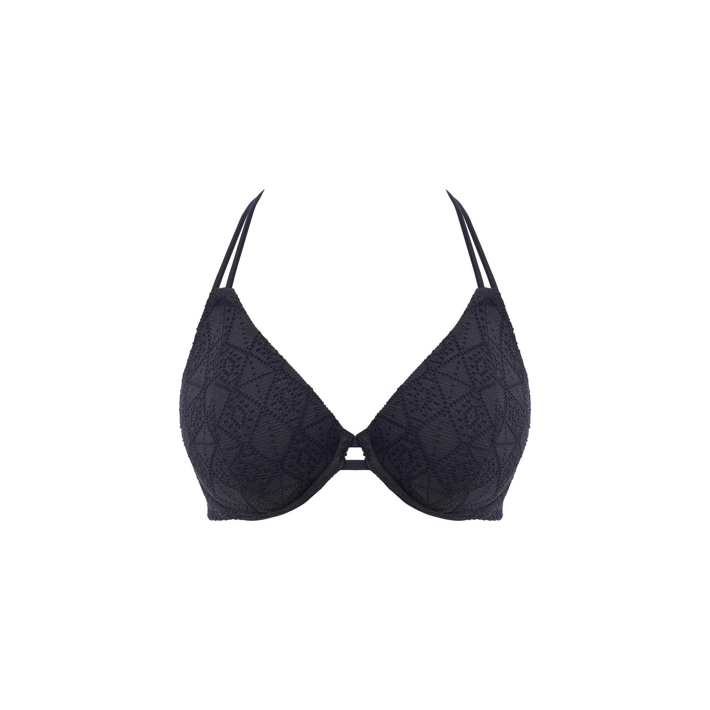 Freya "Nomad Nights" UW Black Halter Bikini Tops (D-FF) - Lion's Lair Boutique - 30, 32, 34, 36, 38, Bikini, Black, continuity, D, DD, E, F, FEB 2024, FF, Freya, Halter, HLU, Solid, Swimwear, Top, UW - Freya