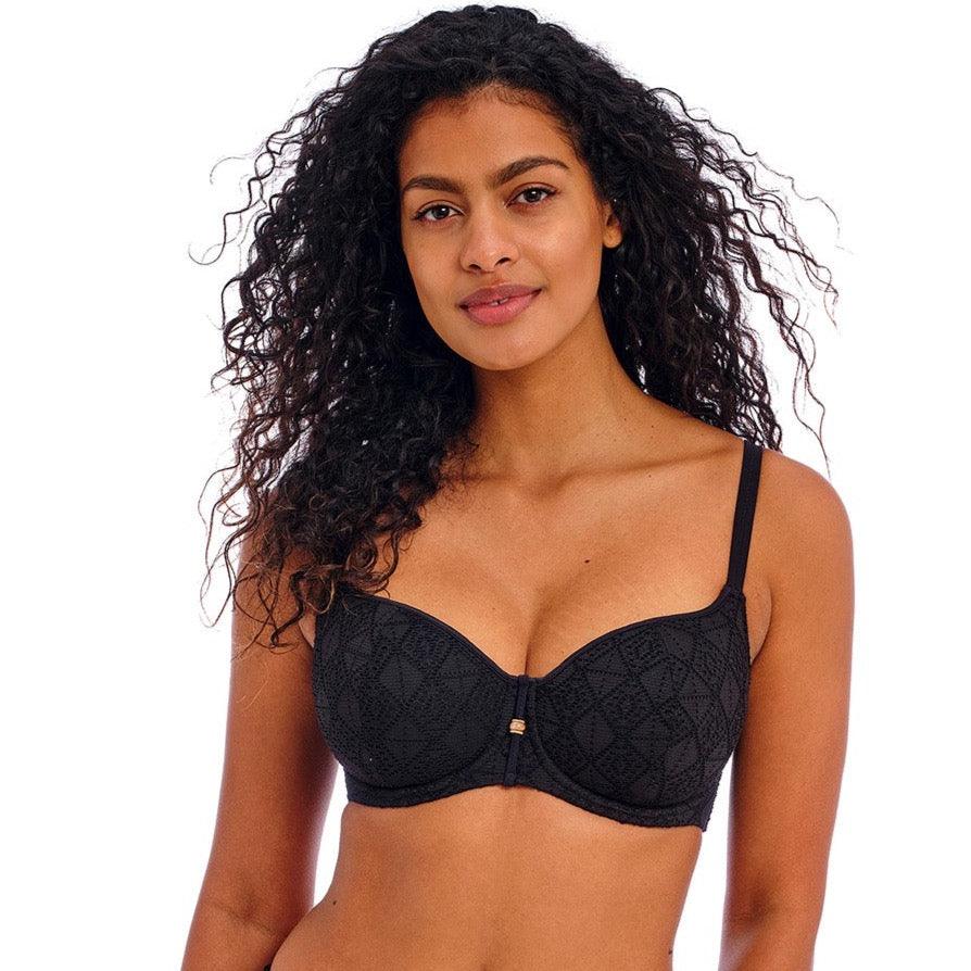 Freya "Nomad Nights" Black UW Sweetheart Bikini Top (D-HH) - Lion's Lair Boutique - 30, 32, 34, 36, 38, Bikini, Black, continuity, D, DD, E, F, FEB 2024, FF, Freya, G, GG, H, HH, Padded, Solid, Swimwear, Top, UW, UWP - Freya