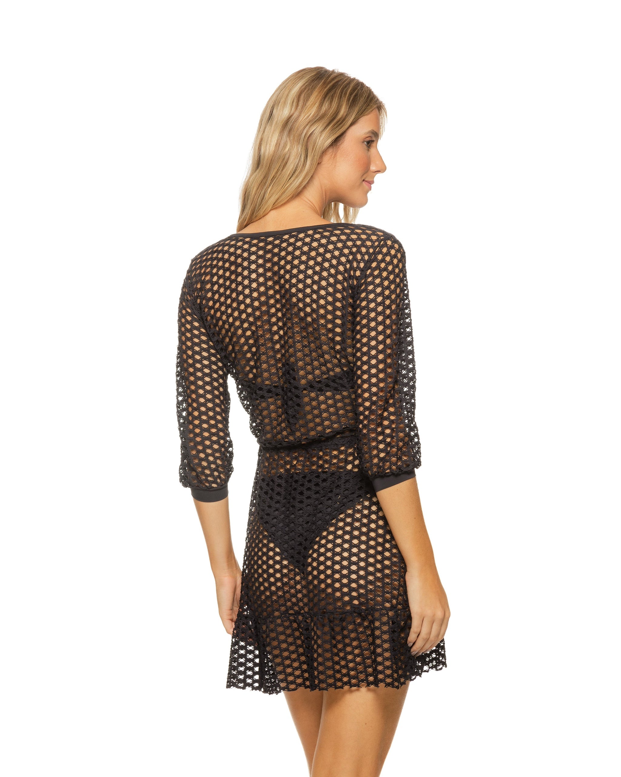 Guria Black Puff Sleeve Lattice Dress