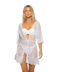 Guria White Puff Sleeve Lattice Dress