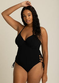 Miss Mandalay "Icon" Black UW Fuller Bust Halter Swimsuit (E)