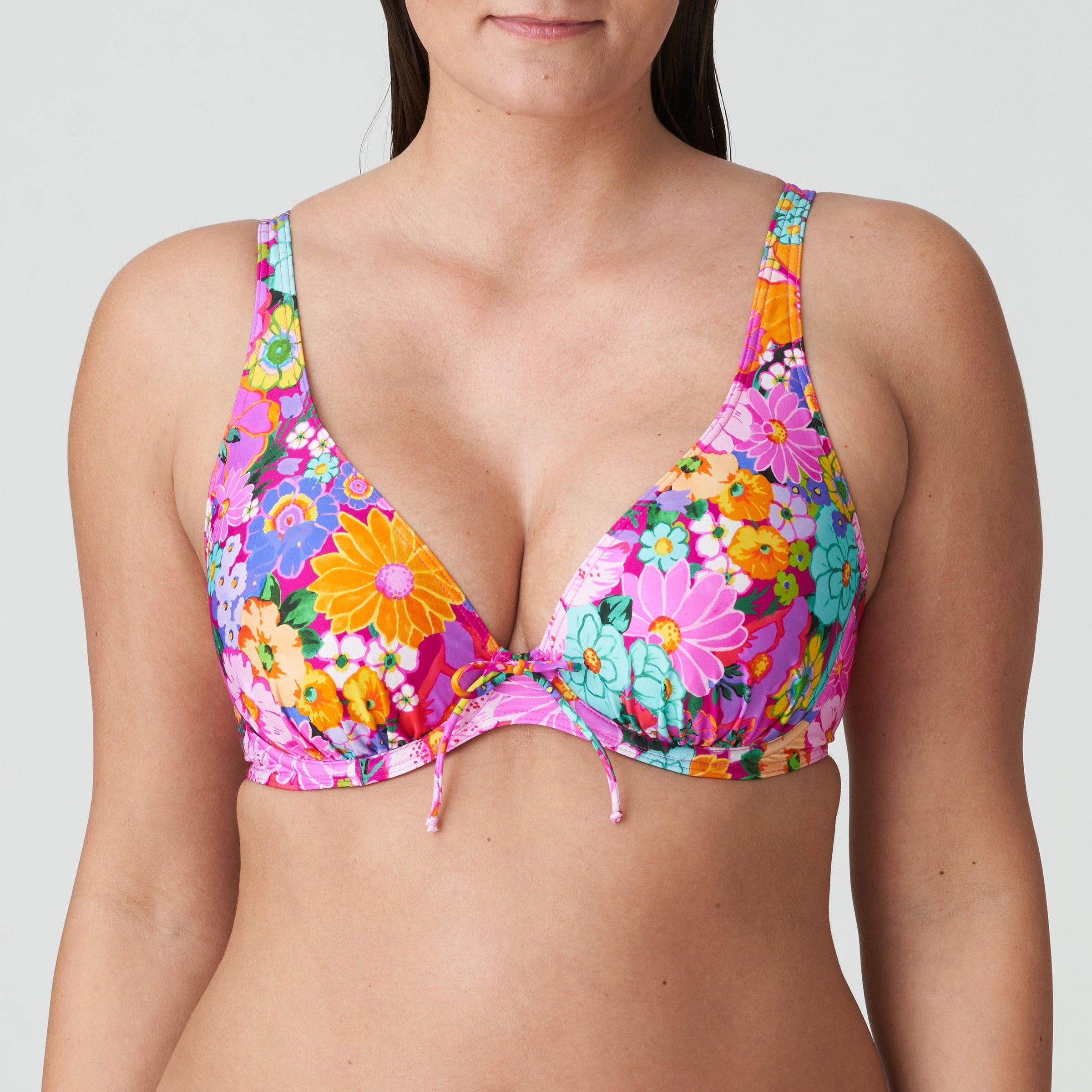 Prima Donna "Najac" Floral Explosion UW Half Padded Plunge Bikini Top - Lion's Lair Boutique - 32, 34, 36, 38, Bikini, D, E, F, Fashion, FEB 2024, G, Padded, Pattern, Prima Donna, Swimwear, Top, TRX, UV - Prima Donna