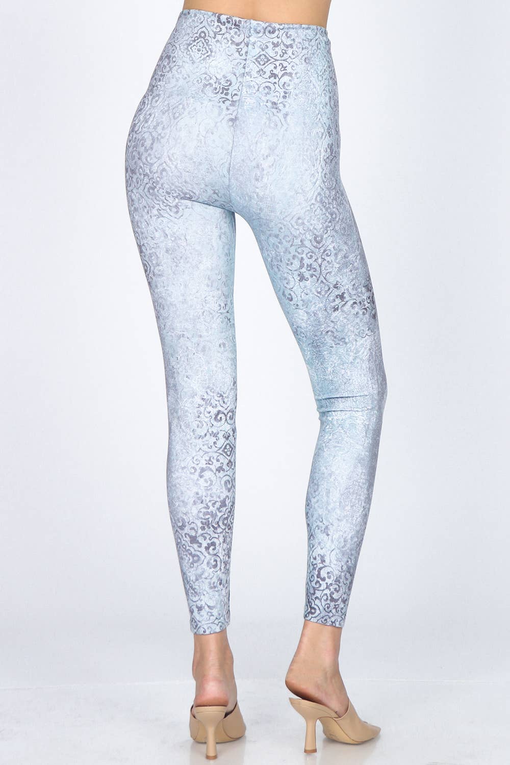 M.Rena Frosty Vintage Damask Wallpaper Frosty Blue Legging