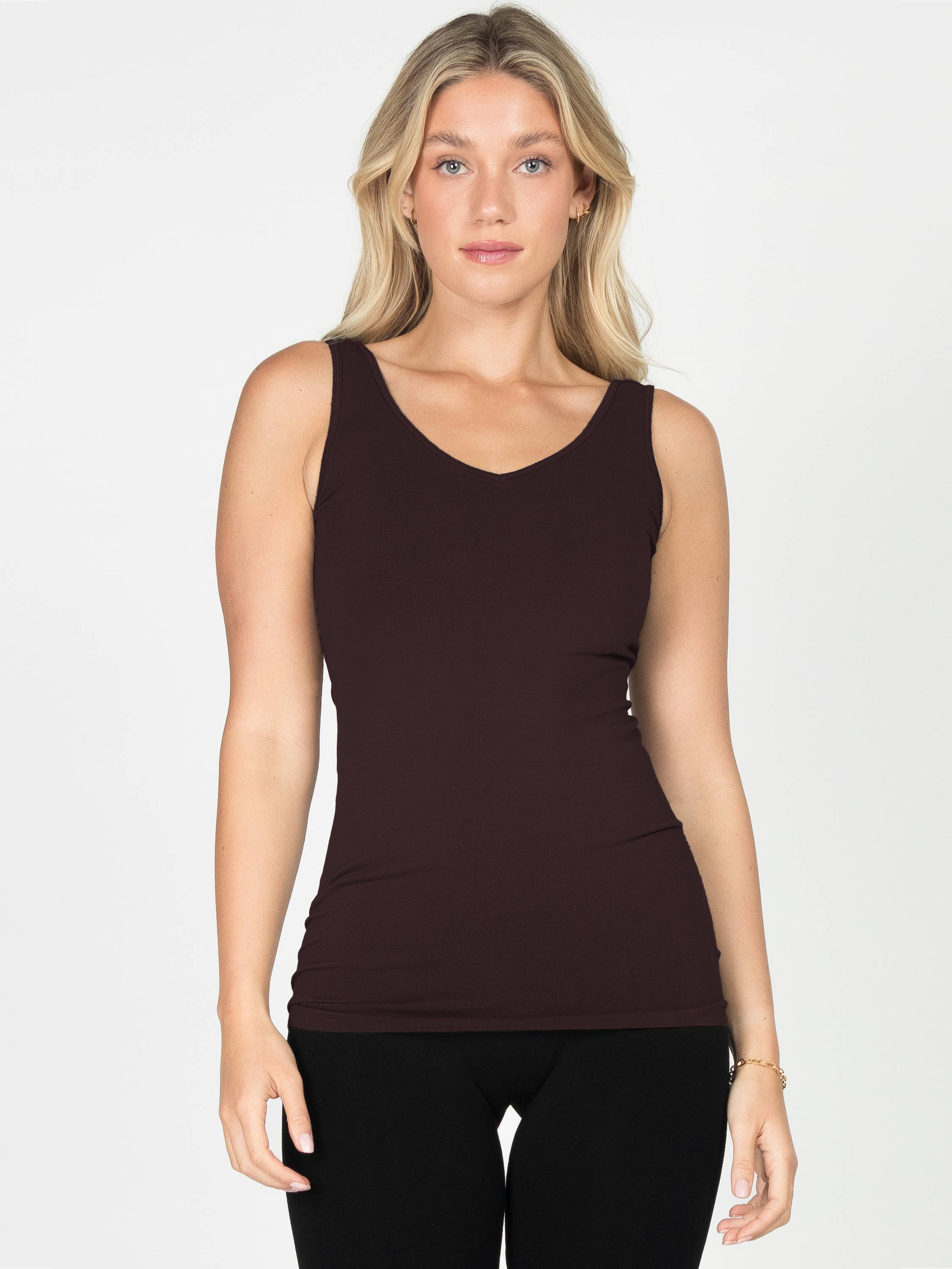 M.Rena Reversible V-Scoop Neck Dark Brown Tank Top