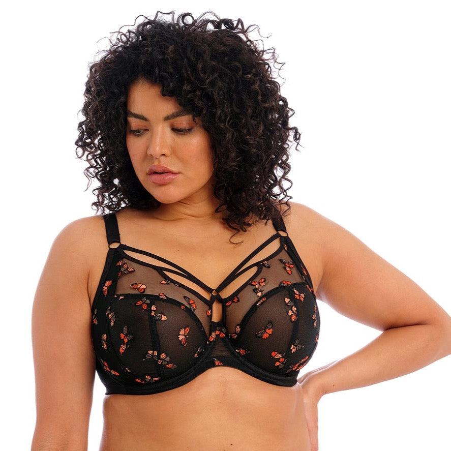Elomi "Sachi" Black Butterfly UW Plunge Bra - Lion's Lair Boutique - 32, 34, 36, 38, 40, 42, 44, 46, BPS, BPX, DD, E, F, Fashion, FF, G, GG, H, HH, J, Jan 2023, JJ, lingerie, plunge - Elomi