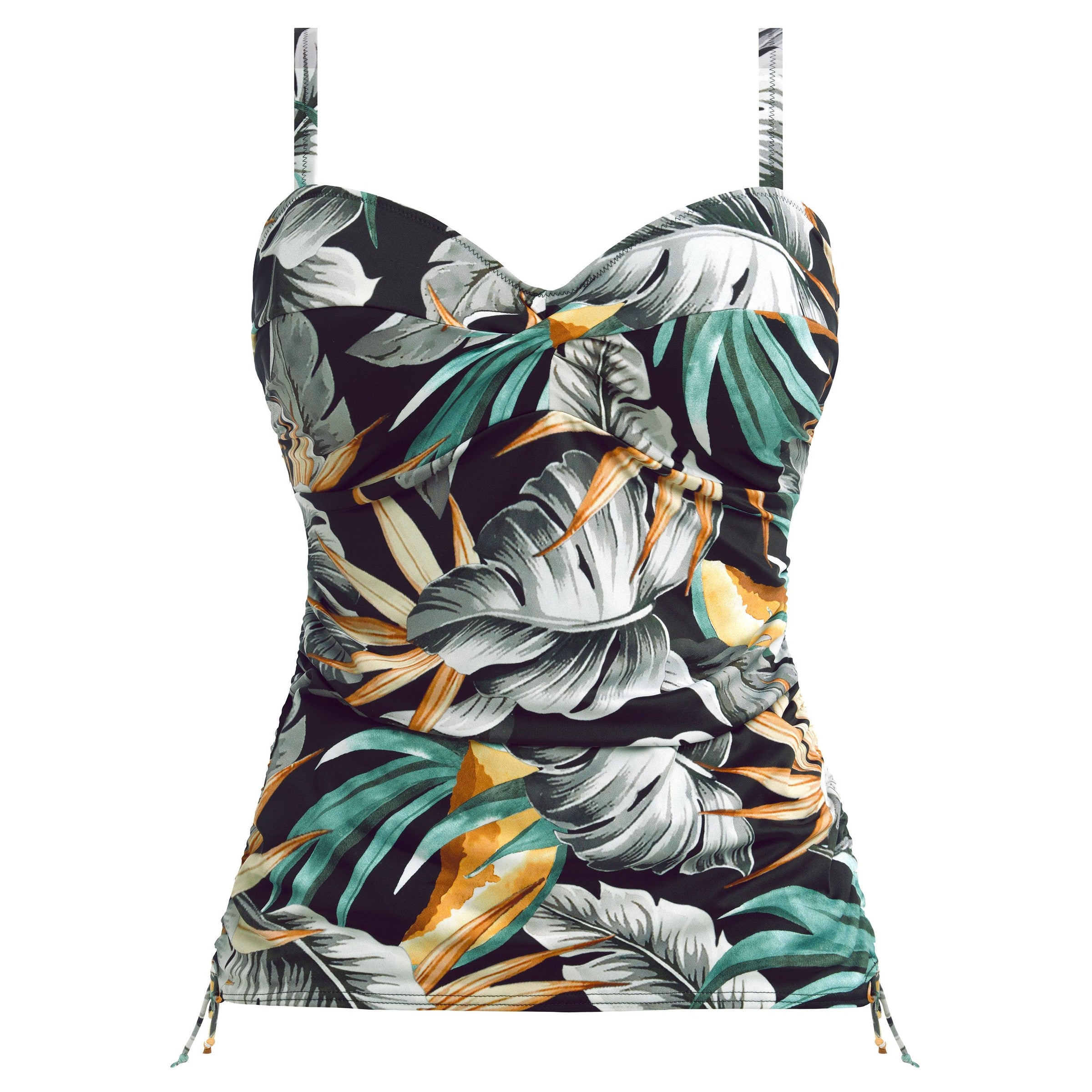 Fantasie "Bamboo Grove" Jet UW Twist Front Tankini Top - Lion's Lair Boutique - 32, 34, 36, 38, Bamboo Grove, Black, continuity, D, DD, E, F, Fantasie, FF, G, GG, H, Pattern, Swimwear, Tankini, TNT - Fantasie