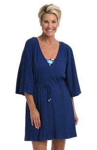 Maxine Navy Solid Kimono Tunic Cover Up - Lion's Lair Boutique - 1X, 2X, 3X, Black, continuity, Coverup, L, M, Maxine, Navy, S, Solid, TNC, Tunic, XL, XS - Maxine