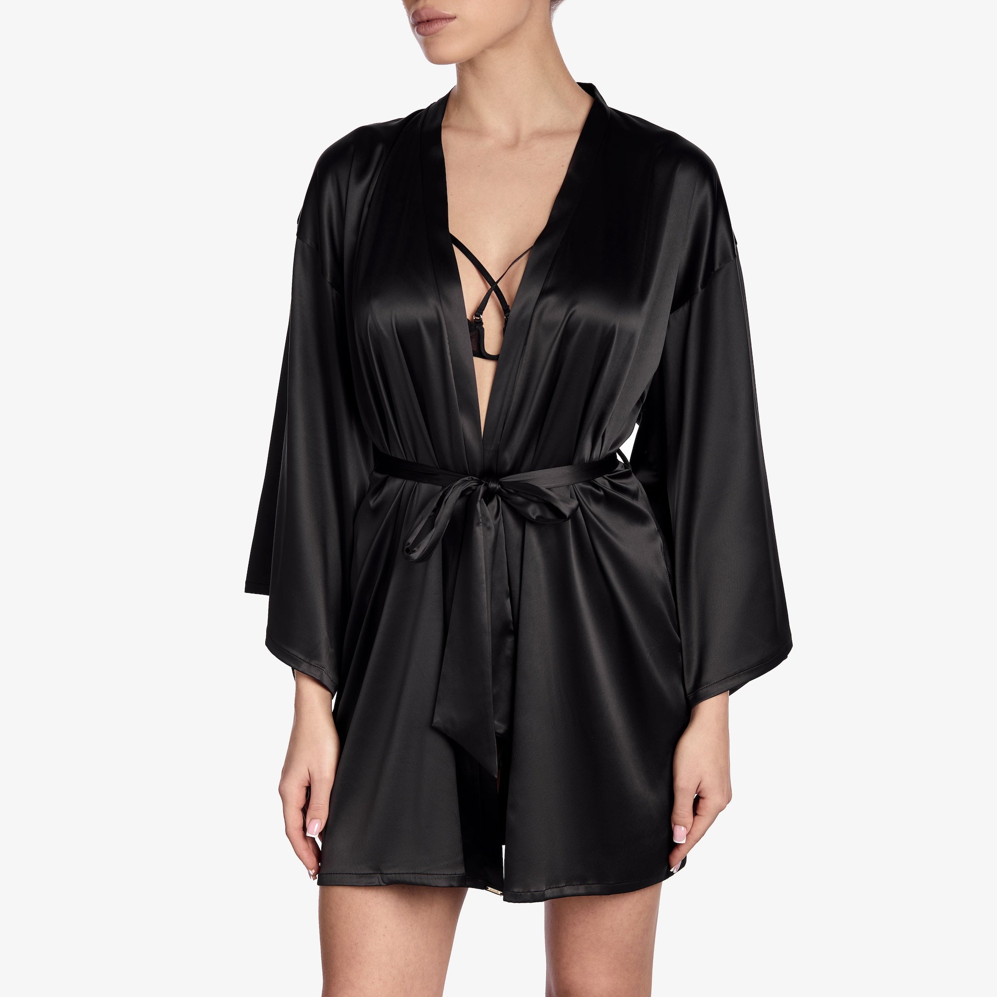 Ajour "Stellar" Black Satin Robe
