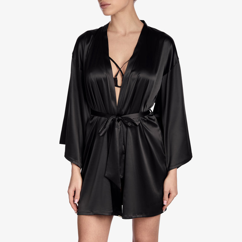 Ajour "Stellar" Black Satin Robe