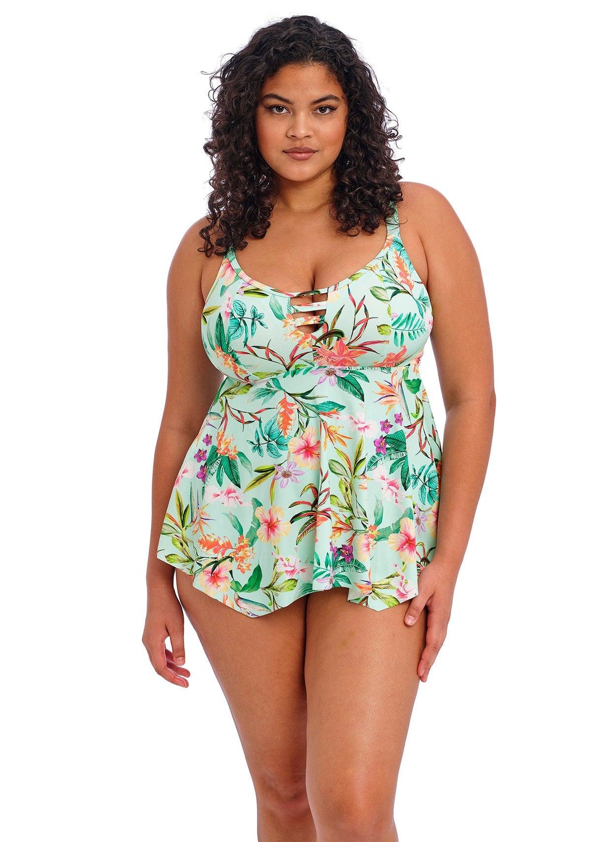 Elomi "Sunshine Cove" Aqua Non Wired Moulded Tankini - Lion's Lair Boutique - 34, 36, 38, 40, 42, 44, 46, D, DD, E, elomi, F, Fashion, G, GG, H, HH, JAN 2024, Pattern, Swimwear, Tankini, TNA, wireless - Elomi