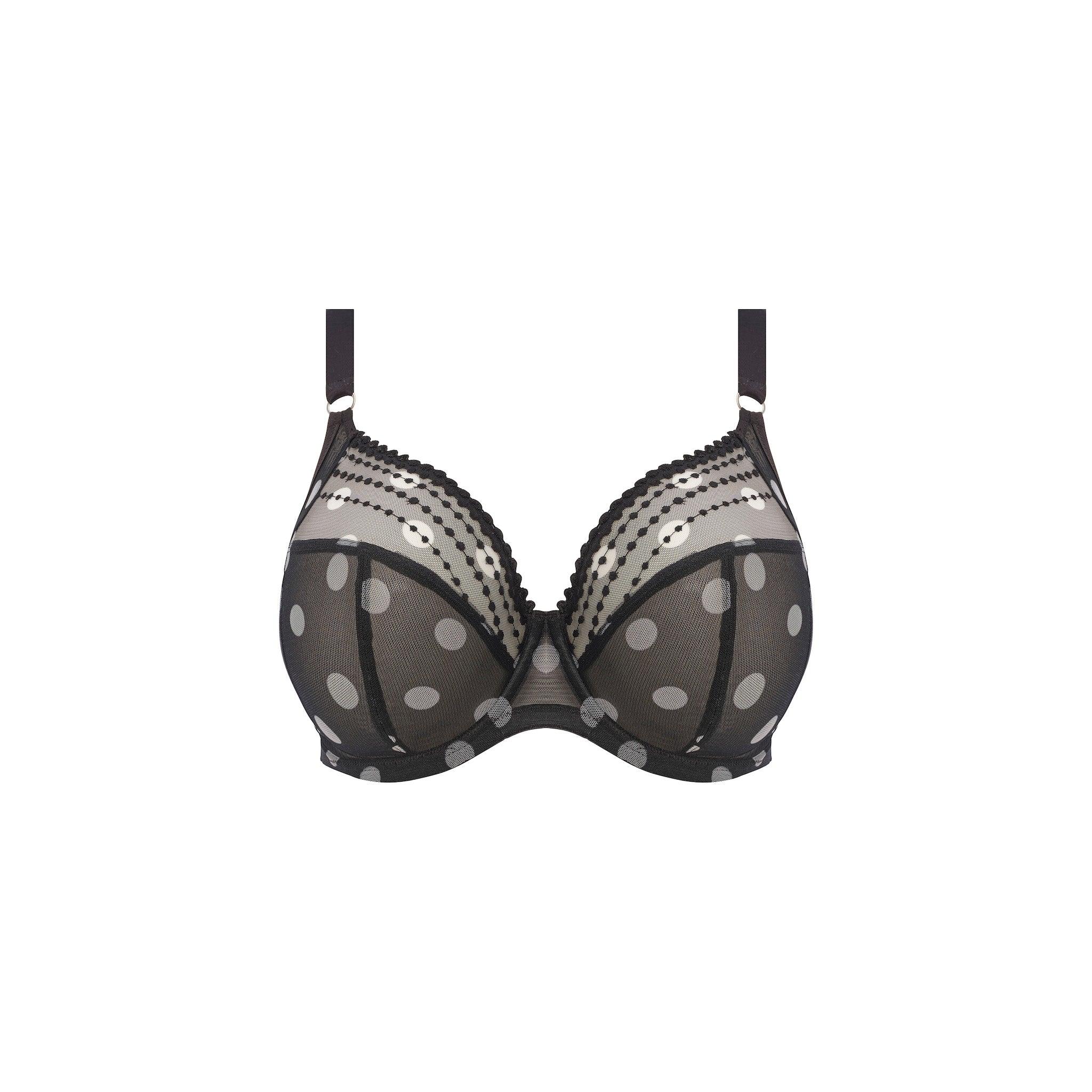 Elomi "Matilda" Black Dot UW Plunge Bra (E-HH) - Lion's Lair Boutique - 32, 34, 36, 38, 40, BPX, E, elomi, F, Fashion, FF, G, GG, H, HH, JAN 2024, lingerie, MATILDA, plunge - Elomi