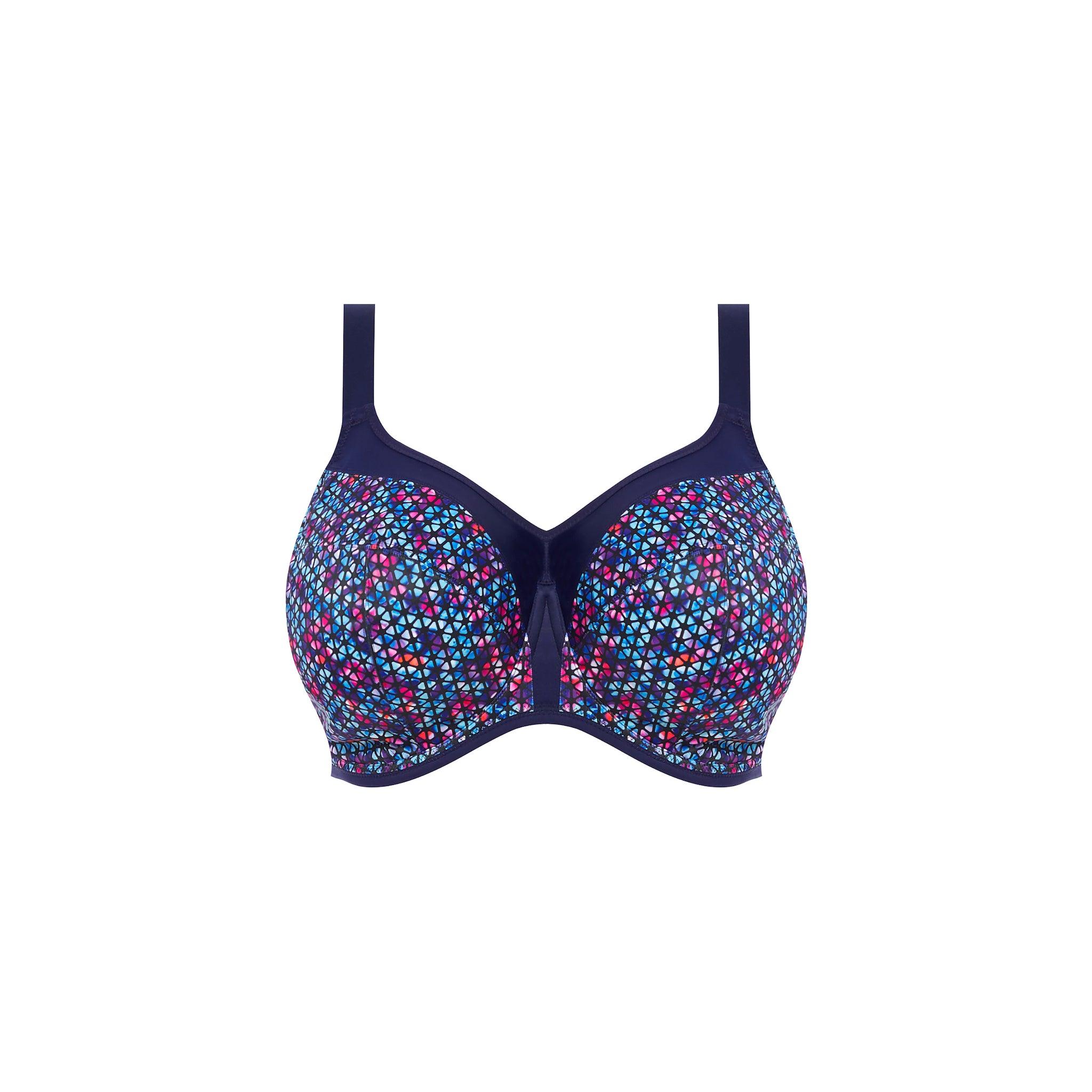 Elomi "Energise" Navy Geo UW Sports Bra (D-K) - Lion's Lair Boutique - 32, 34, 36, 38, 40, 42, 44, 46, continuity, D, DD, E, elomi, Energise, F, FF, G, GG, H, HH, J, JJ, K, lingerie, Sport, SPX - Elomi