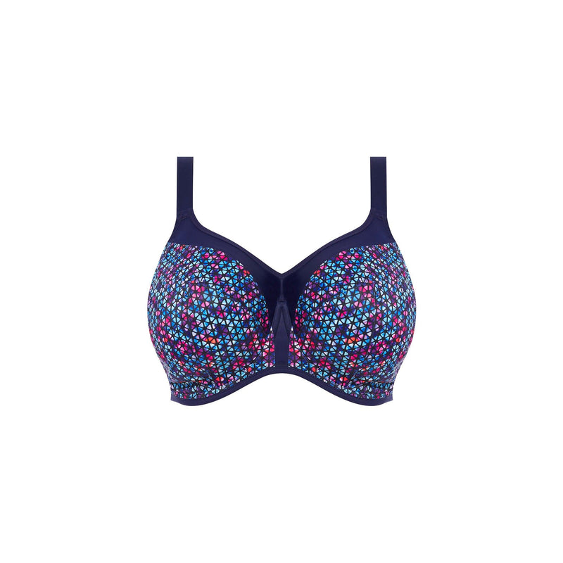 Elomi "Energise" Navy Geo UW Sports Bra (D-K) - Lion's Lair Boutique - 32, 34, 36, 38, 40, 42, 44, 46, continuity, D, DD, E, elomi, Energise, F, FF, G, GG, H, HH, J, JJ, K, lingerie, Sport, SPX - Elomi