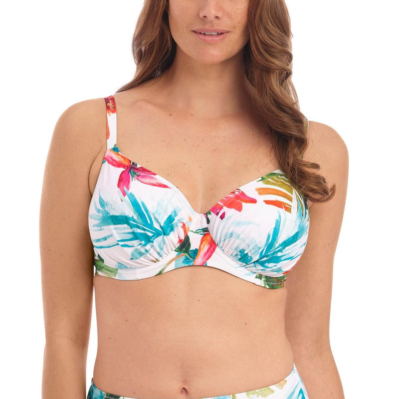 Fantasie "Kiawah Island" UW Gathered Full Cup Bikini Top (DD-H) - Lion's Lair Boutique - 32, 34, 36, 40, 42, Bikini, DD, F, Fantasie, Fashion, FF, full cup, G, H, Pattern, SALE, Swimwear, Top, UWF, White - Fantasie