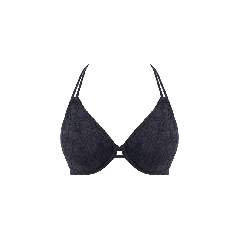 Freya "Nomad Nights" UW Black Halter Bikini Tops (D-FF) - Lion's Lair Boutique - 30, 32, 34, 36, 38, Bikini, Black, continuity, D, DD, E, F, FEB 2024, FF, Freya, Halter, HLU, Solid, Swimwear, Top, UW - Freya