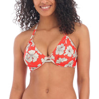 Freya "Hibiscus Beach" UW Halter Bikini Top (DD-F) - Lion's Lair Boutique - 34, Bikini, Black, DD, E, FF, Freya, HLU, Pattern, SALE, Top, UW, Warehouse, White - Freya