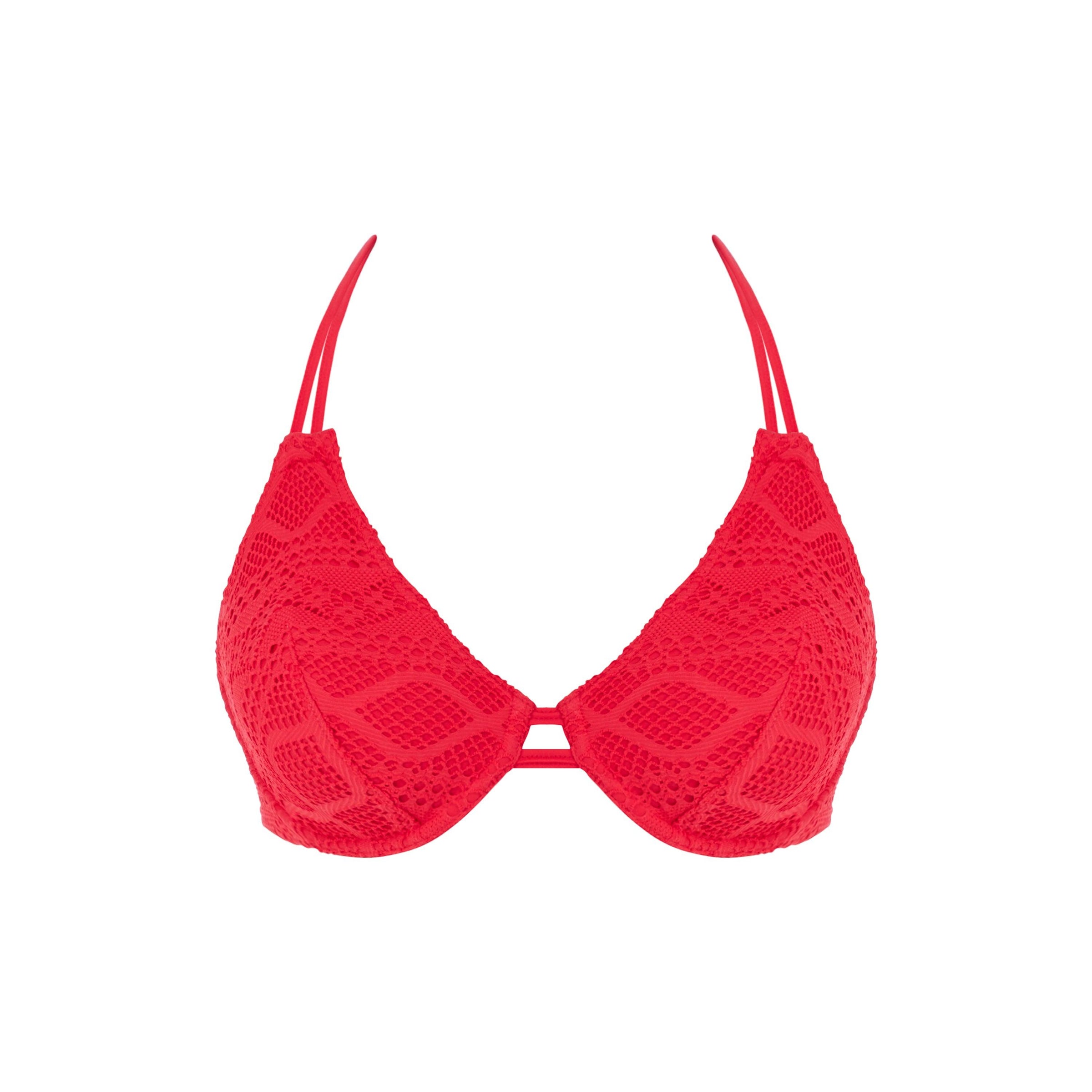 Freya "Sundance" Red UW Bandless Halter Bikini Top (D-FF) - Lion's Lair Boutique - 30, 32, 34, 36, 38, Bikini, D, DD, E, F, Fashion, FF, Freya, Halter, HLU, SALE, Solid, Sundance, Swimwear, Top, UW, Warehouse - Freya