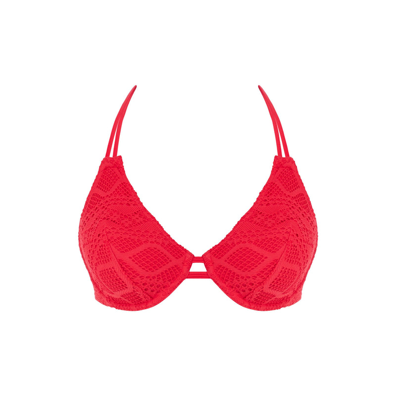 Freya "Sundance" Red UW Bandless Halter Bikini Top (D-FF) - Lion's Lair Boutique - 30, 32, 34, 36, 38, Bikini, D, DD, E, F, Fashion, FF, Freya, Halter, HLU, SALE, Solid, Sundance, Swimwear, Top, UW, Warehouse - Freya