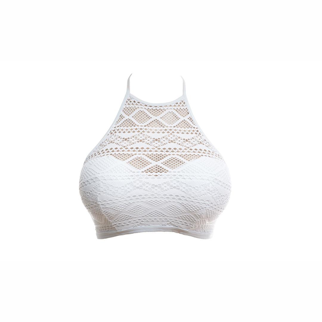 Freya "Sundance" White UW High Neck Crop Top (F-G) - Lion's Lair Boutique - 30, 32, 34, 36, Bikini, F, FF, Freya, G, Halter, SALE, Solid, Sundance, Swimwear, Top, UW, Warehouse, White - Freya