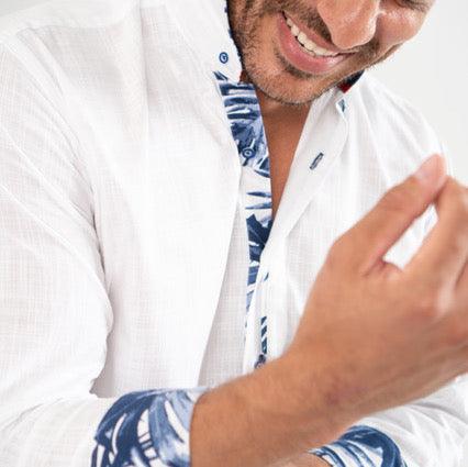 Hawaiianize "Light Blue Palms" Long Sleeve Button Down
