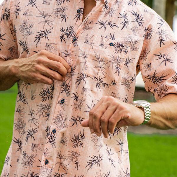 Hawaiianize "Coral Palms" Short Sleeve Button Down - Lion's Lair Boutique - 2X, 3X, 4X, 5X, ALT, L, M, S, XL - Hawaiianize