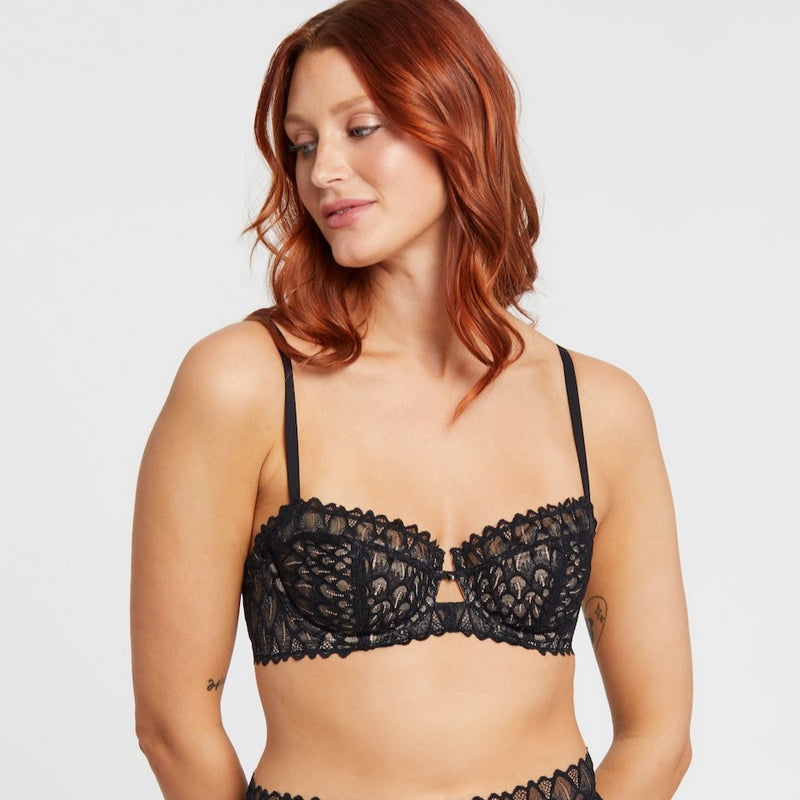 Montelle Black Lacy Keyhole Balconette Bra (B-G)