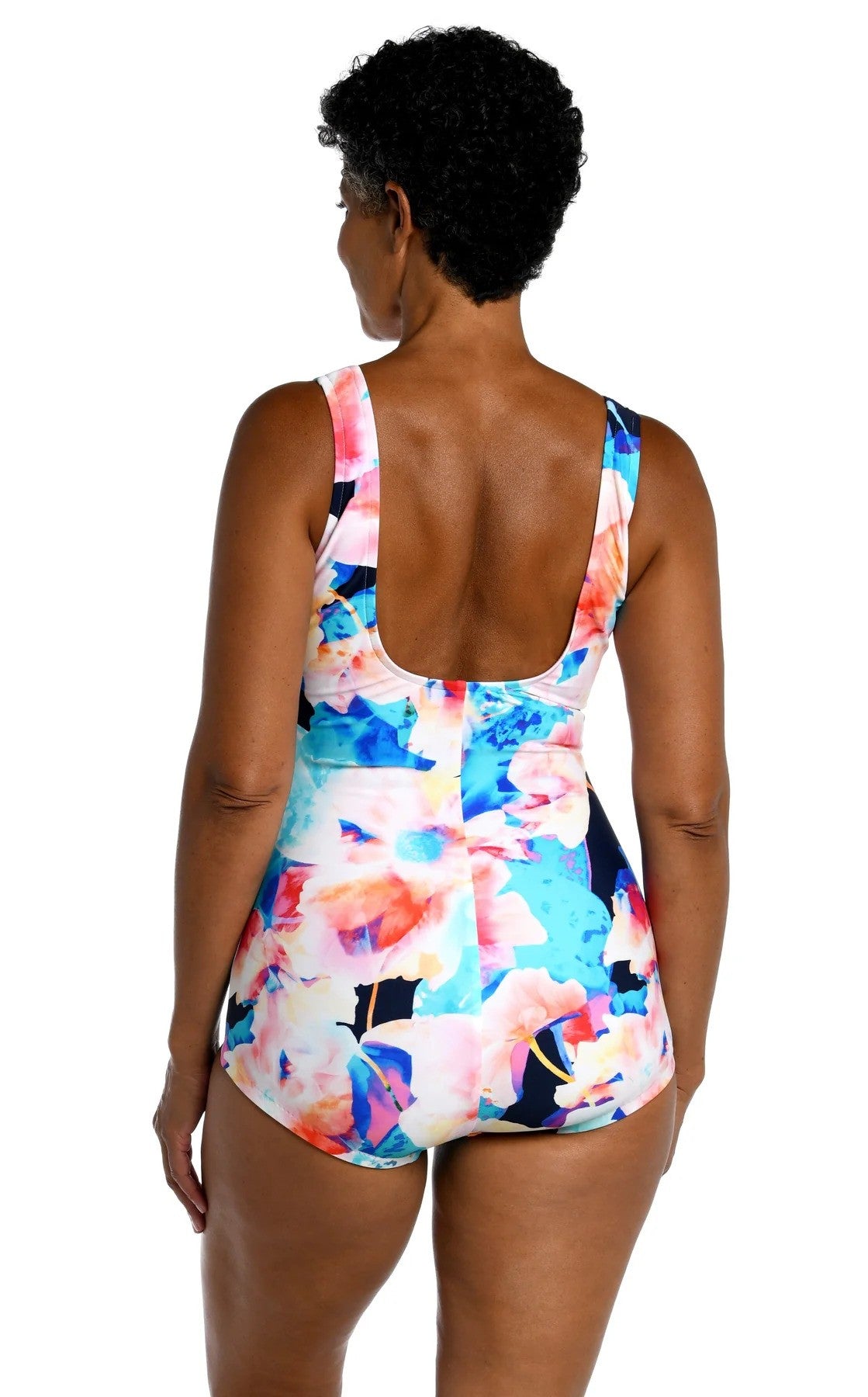 Maxine "Illusion Blossoms" Shirred Front Girl Leg One Piece