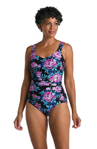 Maxine "Midnight Orchid" Side Shirred One Piece