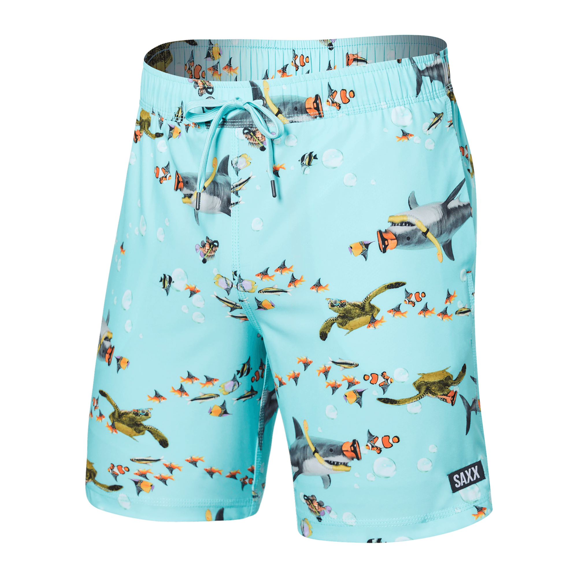 Saxx "Oh Buoy" Shark Skhool Aqua 7" Trunks - Lion's Lair Boutique - 2X, ALT, BXL, Fashion, FEB 2023, L, M, S, Saxx, Swimwear, XL - Saxx