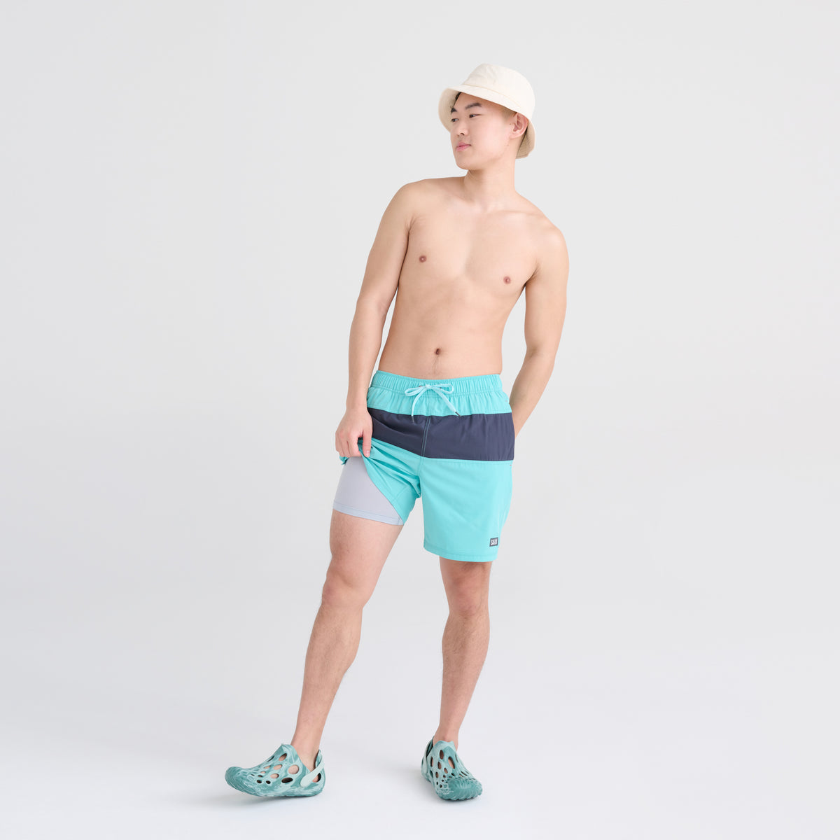 Saxx "Oh Bouy" Turquoise/India Ink Stretch Volley 7" Swim Shorts