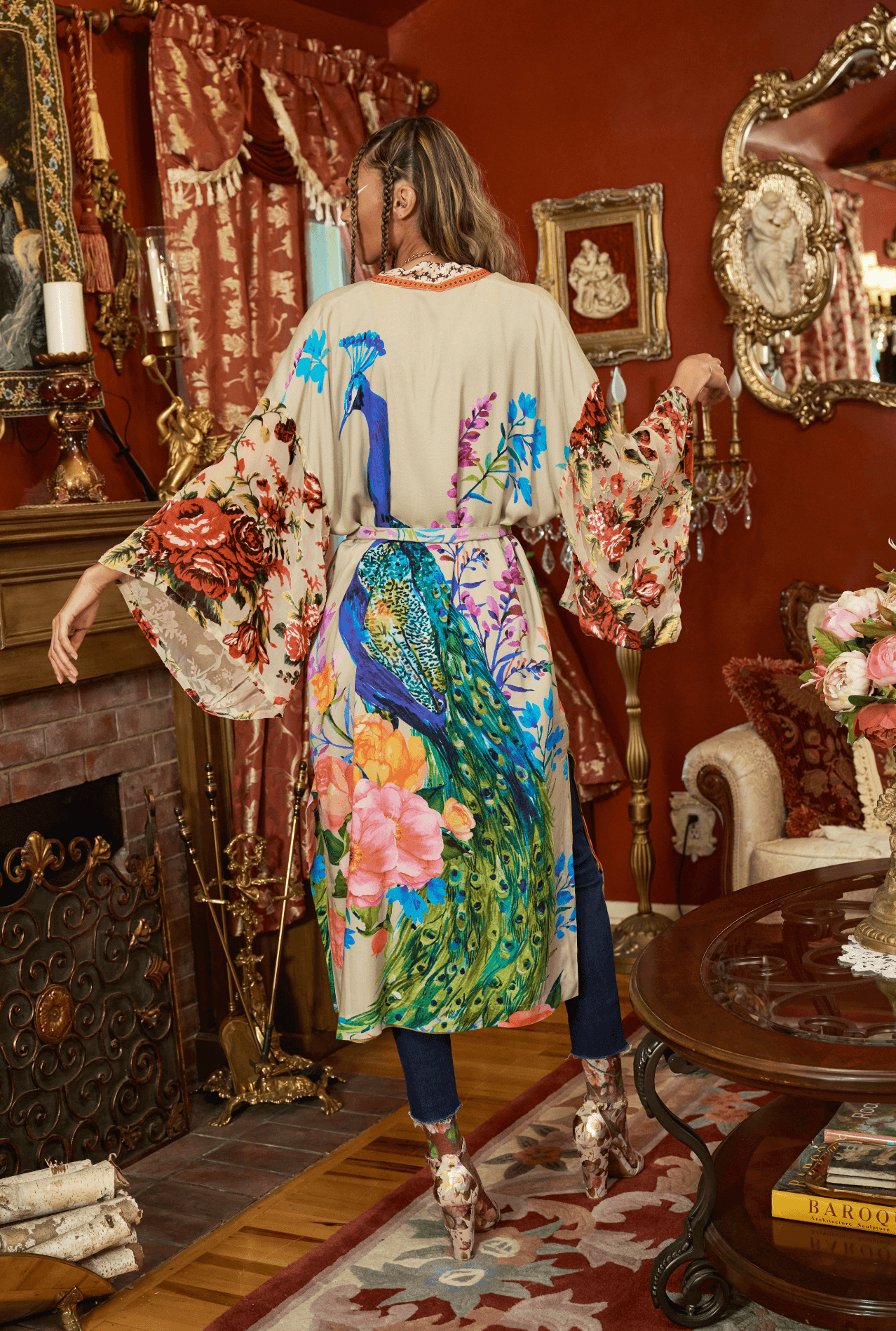 Aratta Fantasy Soft Moon Peacock Kimono - Lion's Lair Boutique - DEC 2023, Fashion, KIM, L, M, S, XL, XS - Aratta
