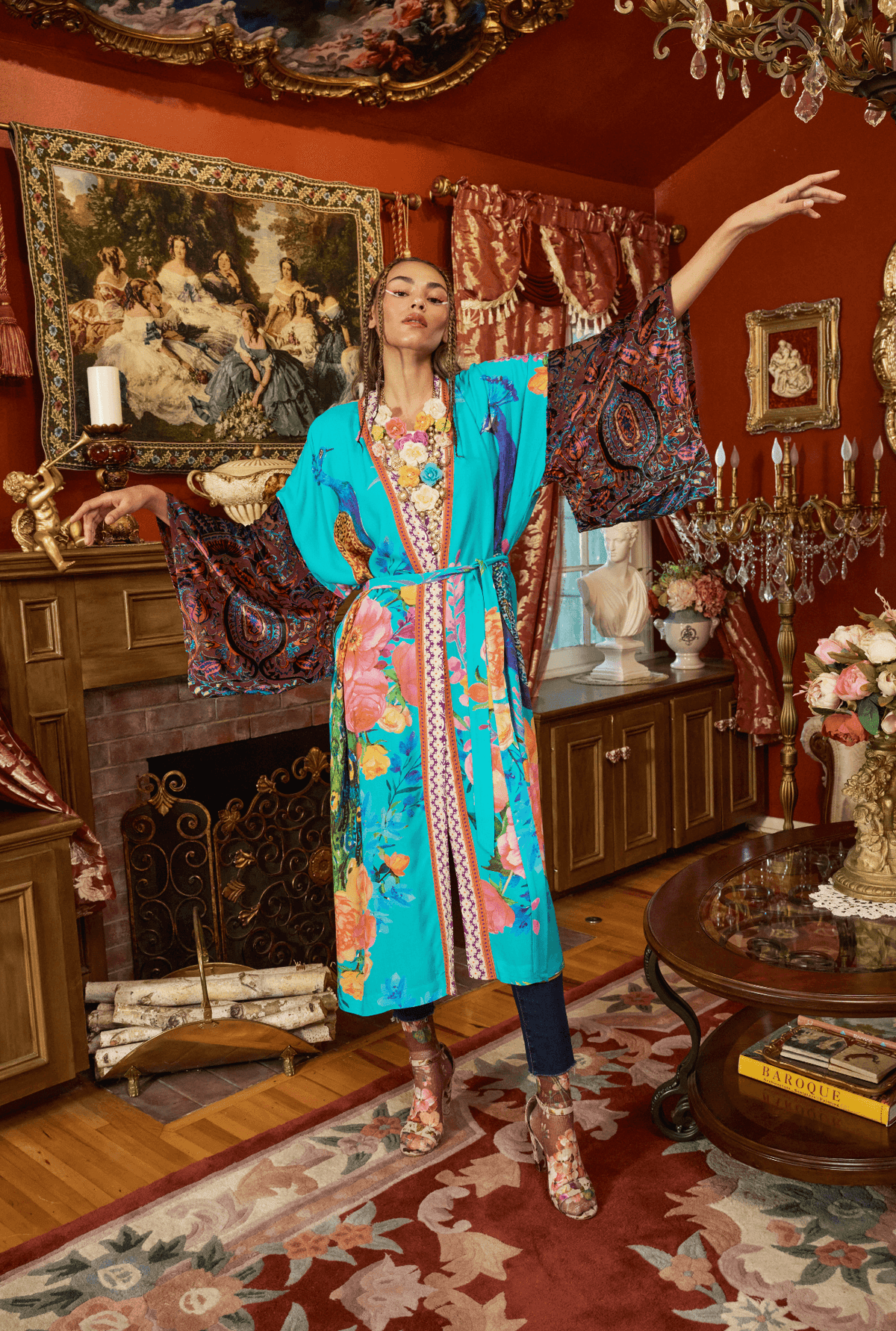 Aratta Fantasy Aqua Peacock Kimono - Lion's Lair Boutique - DEC 2023, Fashion, KIM, L, M, S, XL, XS - Aratta