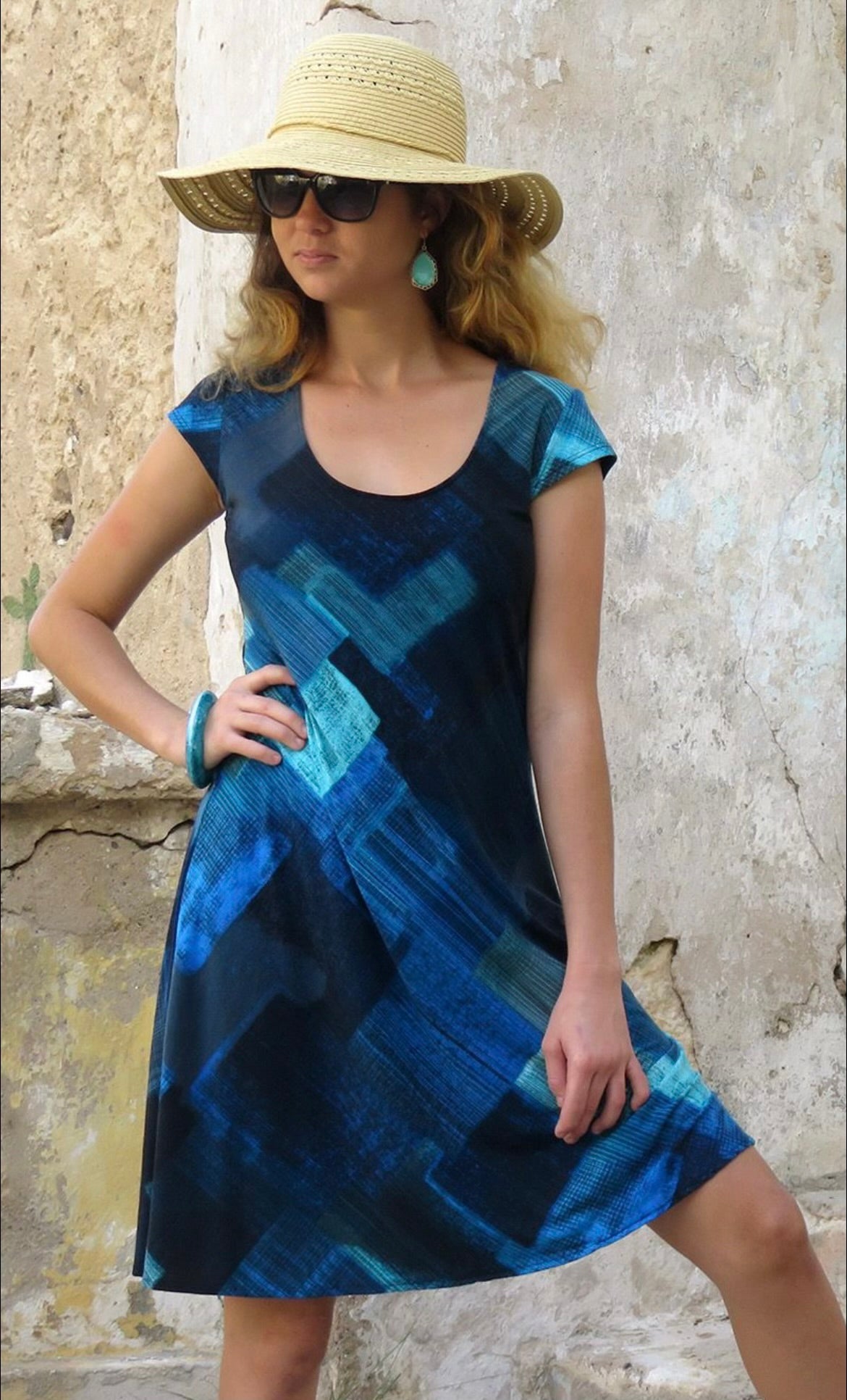 Dream Dance "Turq Plaid" Cap Sleeve Dress