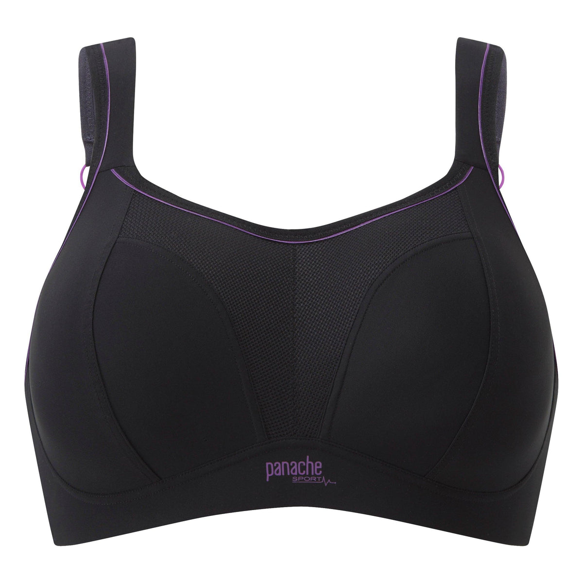 Panache Black Non Wired Sports Bra - Lion's Lair Boutique - 28, 30, 32, 34, 36, 38, 40, B, C, continuity, D, DD, E, F, FF, G, GG, H, HH, J, lingerie, Panache, Sport, SPS, wireless - Panache