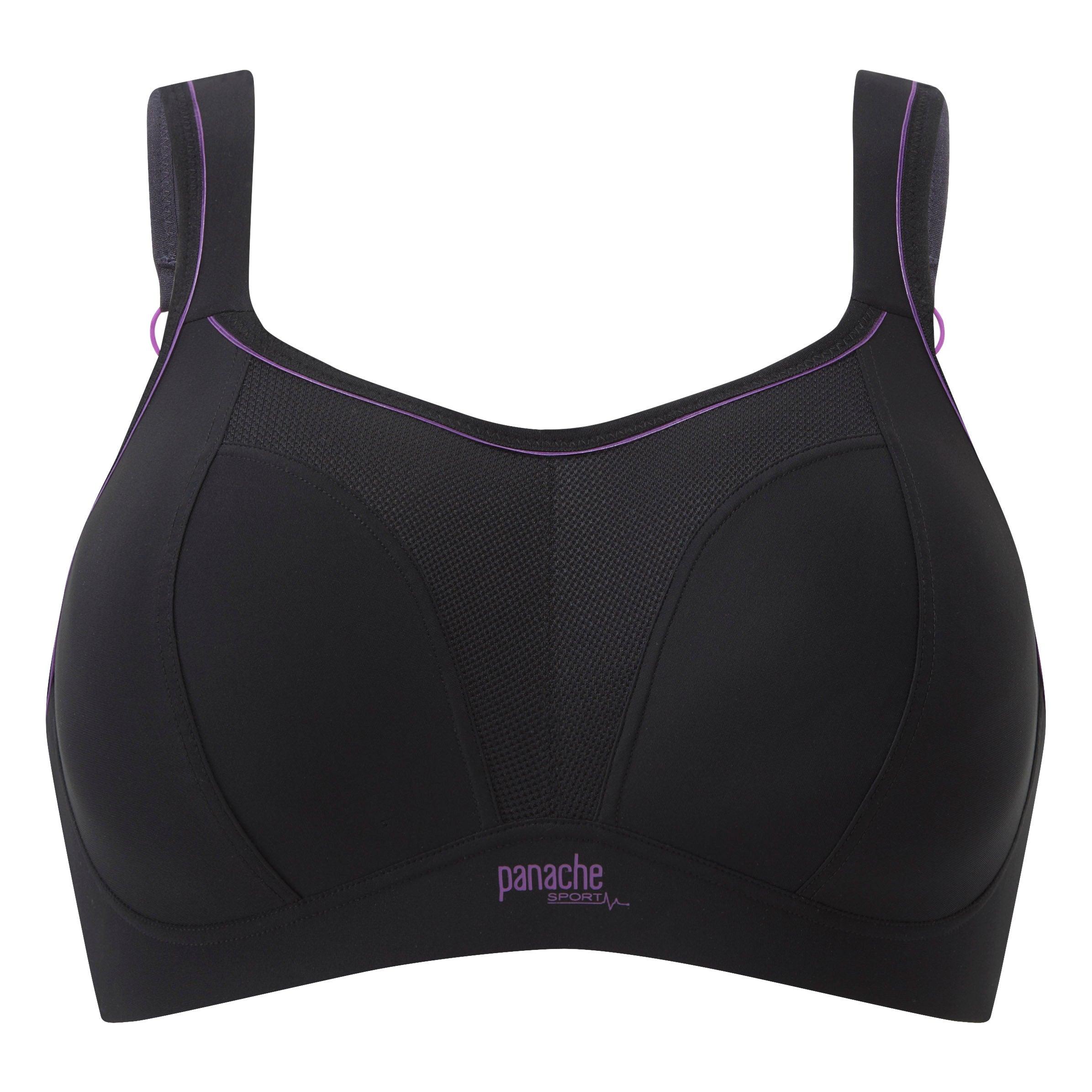 Panache Black Non Wired Sports Bra - Lion's Lair Boutique - 28, 30, 32, 34, 36, 38, 40, B, C, continuity, D, DD, E, F, FF, G, GG, H, HH, J, lingerie, Panache, Sport, SPS, wireless - Panache