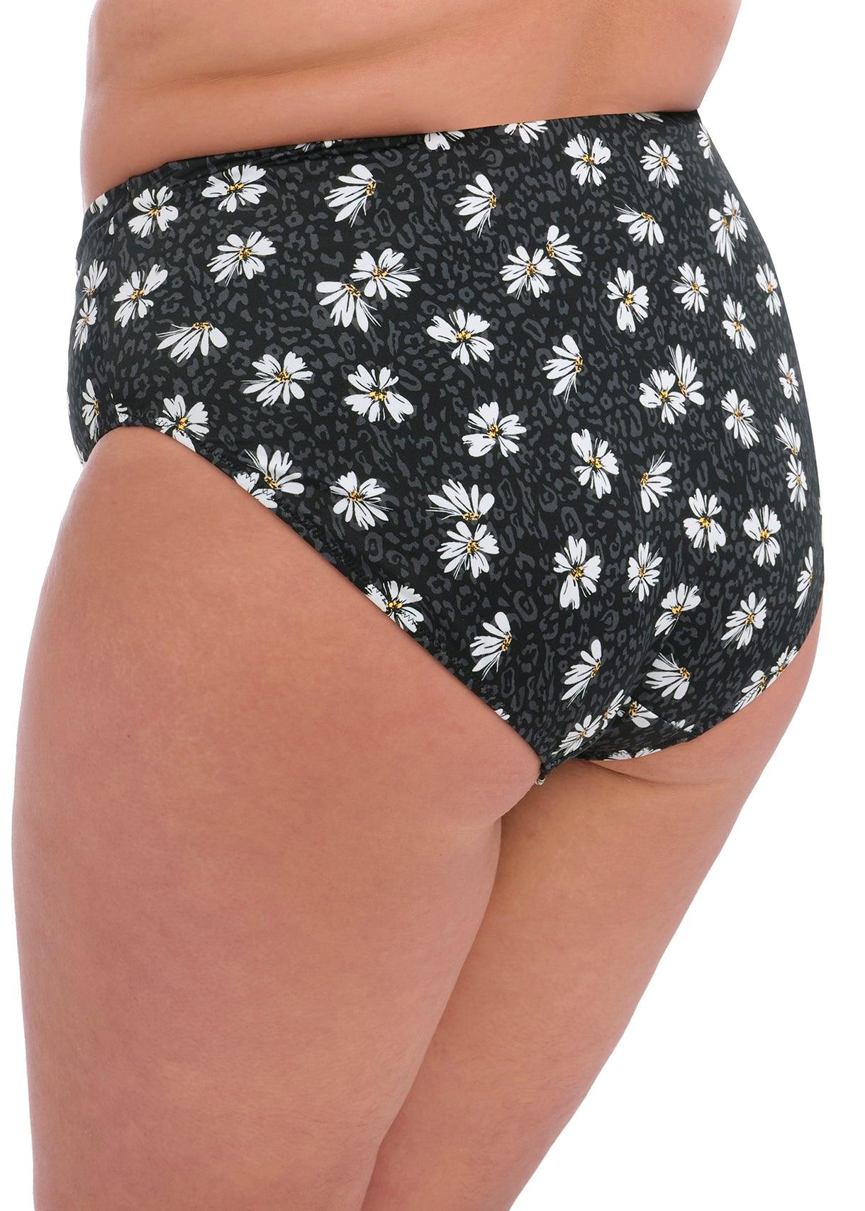 Elomi "Plain Sailing" Black Daisy Bikini Brief - Lion's Lair Boutique - 1X, 3X, 4X, 5X, Black, Bottom, continuity, elomi, HIW, L, M, Pattern, Plain Sailing, Swimwear, XL - Elomi