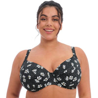 Elomi "Plain Sailing" Black Daisy UW Plunge Bikini Top - Lion's Lair Boutique - 34, 36, 38, 40, 42, 44, Black, continuity, E, elomi, F, FF, G, GG, H, HH, J, JJ, Pattern, Plain Sailing, plunge, Swimwear, UWV - Elomi