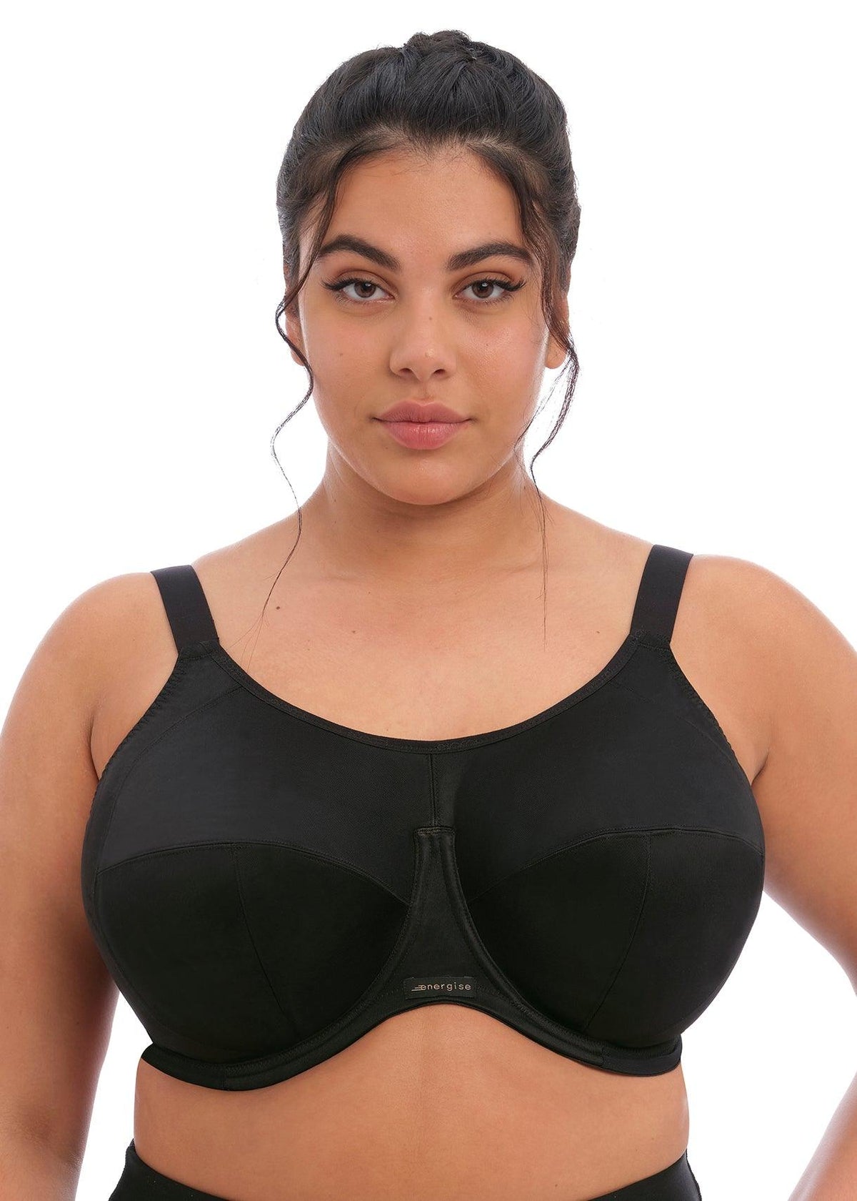 Elomi "Energise" Black UW Sports Bra - Lion's Lair Boutique - 32, 34, 36, 38, 40, 42, 44, 46, continuity, D, E, elomi, Energise, F, FF, G, GG, H, HH, J, JJ, K, lingerie, Sport, SPX - Elomi