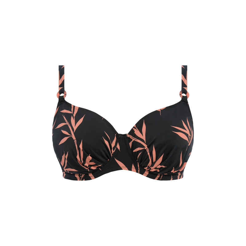 Fantasie "Luna Bay" Lacquered Black UW Gathered Full Cup Bikini Top - Lion's Lair Boutique - 32, 34, 36, 38, 40, 42, 44, Black, continuity, D, DD, E, F, Fantasie, FF, full cup, G, GG, H, HH, J, Luna Bay, Pattern, Swimwear, UWF - Fantasie