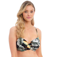 Fantasie "Bamboo Grove" Jet UW Gathered Full Cup Bikini Top - Lion's Lair Boutique - 32, 34, 36, 38, 40, 42, 44, Bamboo Grove, Bikini, Black, continuity, D, DD, E, F, FF, full cup, G, GG, H, HH, J, Pattern, Swimwear, UWF - Fantasie