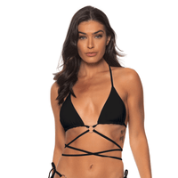 Guria Black Ring Criss Cross Triangle Bikini Top - Lion's Lair Boutique - Black, continuity, Guria, L, M, S, Swimwear, Triangle, TRX, XL, XS - Guria