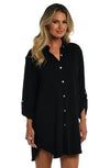 Maxine Black Solid Button Down Resort Shirt Cover Up - Lion's Lair Boutique - Black, continuity, Coverup, L, LS, M, Maxine, S, Shirt, Solid, XL, XS - Maxine