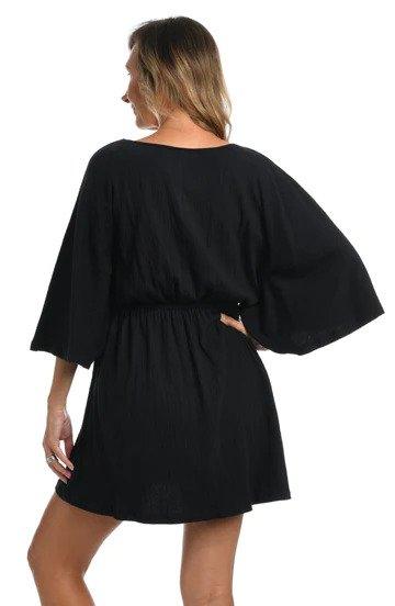 Maxine Black Solid Kimono Tunic Cover Up - Lion's Lair Boutique - 1X, 2X, 3X, Black, continuity, Coverup, L, M, Maxine, S, Solid, TNC, Tunic, XL, XS - Maxine