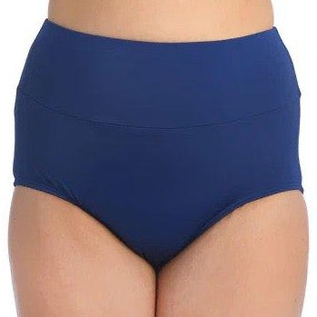 Maxine Navy Solid Wide Band Full Pant Bikini Bottom - Lion's Lair Boutique - 1X, 2X, Bottom, continuity, HIW, HWB, L, M, Maxine, Navy, S, Solid, Swimwear, XL - Maxine