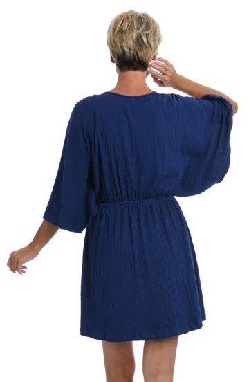 Maxine Navy Solid Kimono Tunic Cover Up - Lion's Lair Boutique - 1X, 2X, 3X, Black, continuity, Coverup, L, M, Maxine, Navy, S, Solid, TNC, Tunic, XL, XS - Maxine