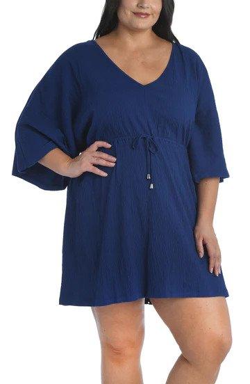 Maxine Navy Solid Kimono Tunic Cover Up - Lion's Lair Boutique - 1X, 2X, 3X, Black, continuity, Coverup, L, M, Maxine, Navy, S, Solid, TNC, Tunic, XL, XS - Maxine