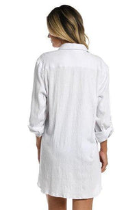 Maxine White Solid Button Down Resort Shirt Cover Up - Lion's Lair Boutique - continuity, Coverup, L, LS, M, Maxine, S, Shirt, Solid, White, XL, XS - Maxine