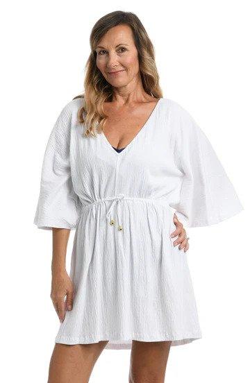 Maxine White Solid Kimono Tunic Cover Up - Lion's Lair Boutique - 1X, 2X, 3X, Black, continuity, Coverup, L, M, Maxine, S, Solid, TNC, Tunic, White, XL, XS - Maxine